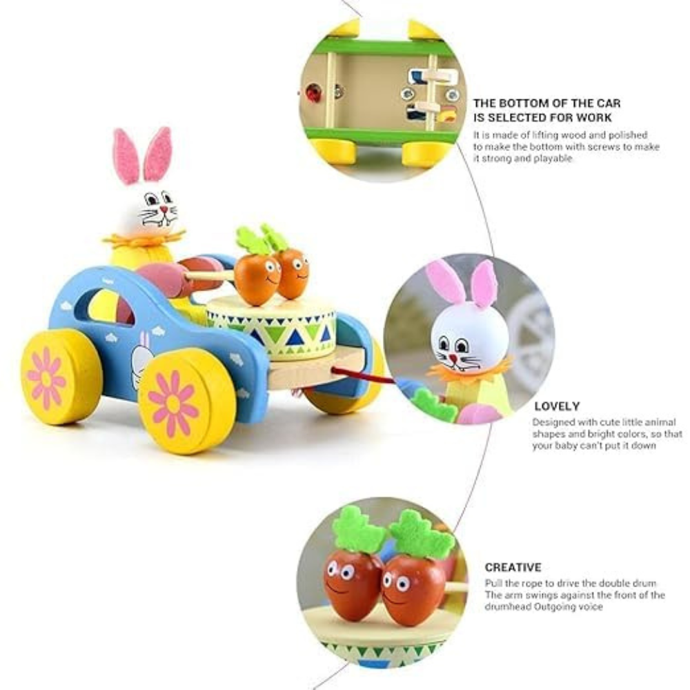 Musical Rabbit Bunny Drummer Push-Pull Car Toy