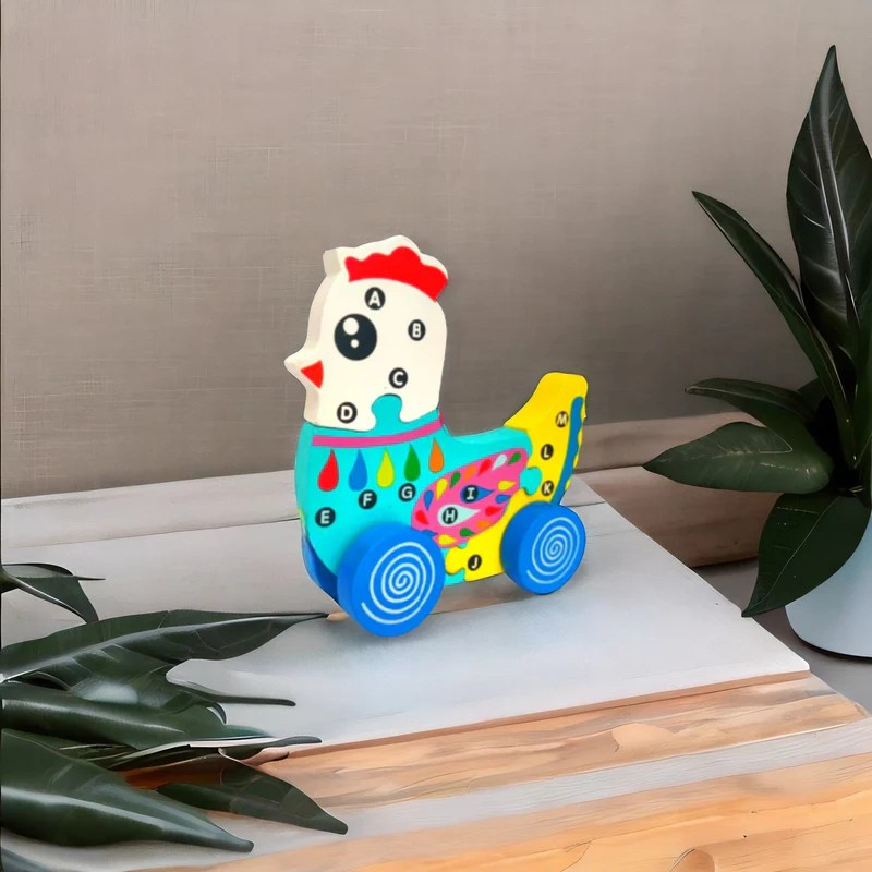 Montessori Wooden (Alphabet Hen Puzzle Car)