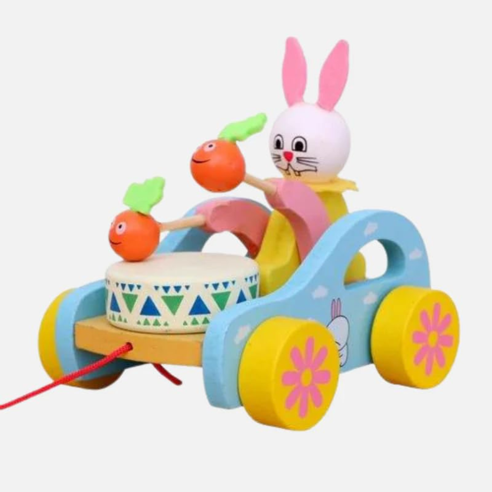 Musical Rabbit Bunny Drummer Push-Pull Car Toy