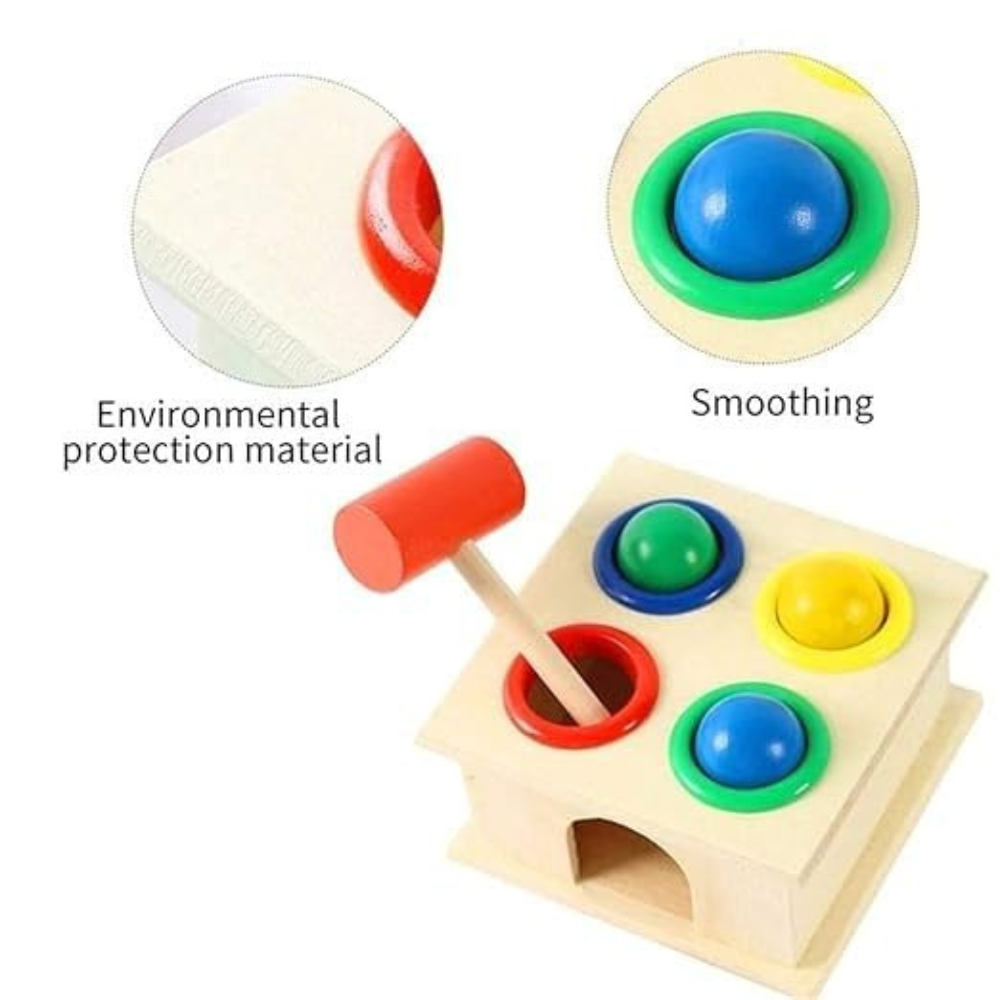 Wooden Hammer Ball Knock Pounding Bench with Box Case