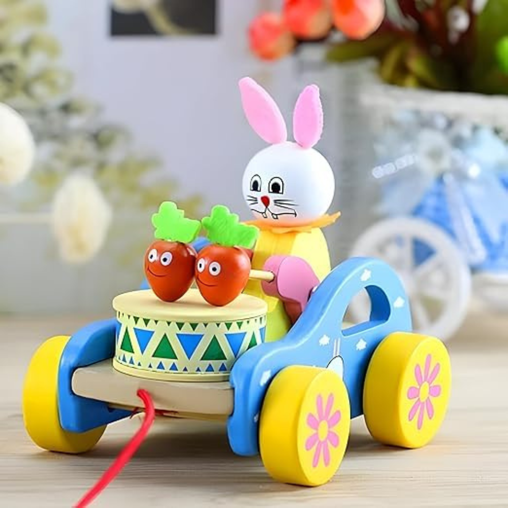 Musical Rabbit Bunny Drummer Push-Pull Car Toy