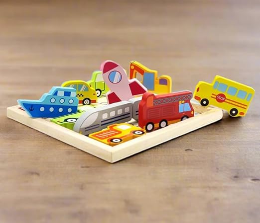 Montessori Wooden Puzzle Trays, Educational Playset (Vehicle)