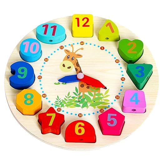 Montessori Wooden Learning Clock with Bead Lace