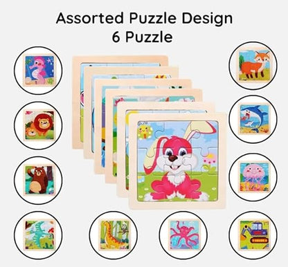 Wooden Kid's Jigsaw Puzzle Game 9 Pieces (Pack of 6)