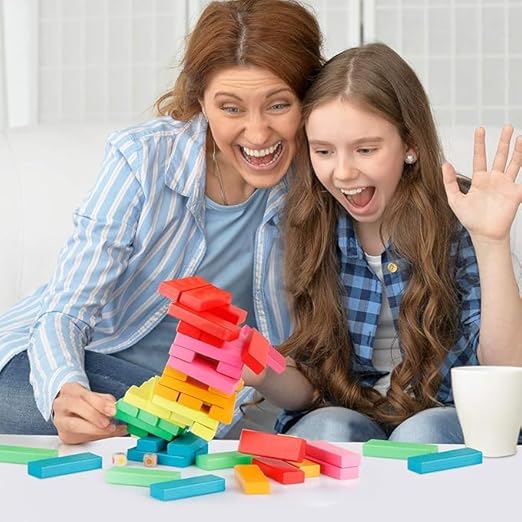 Wooden Jenga Blocks with Dice  (Multi Color)