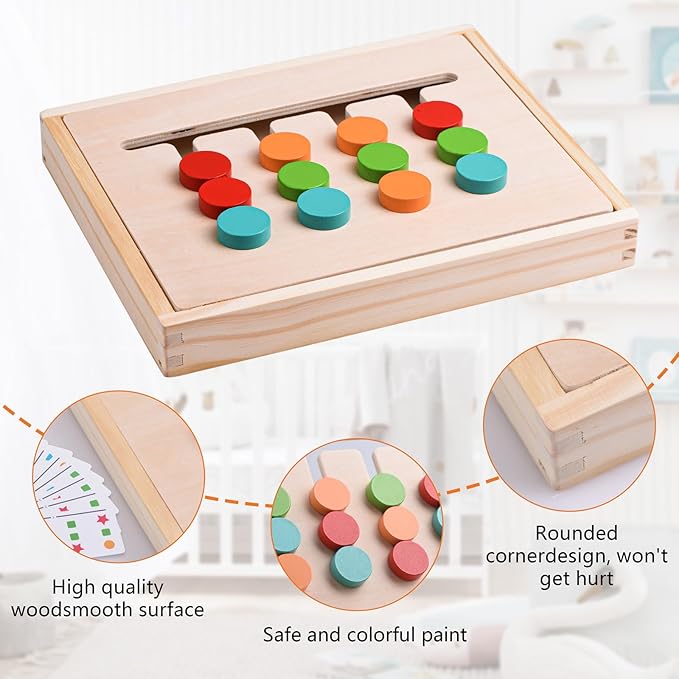 Wooden Slide Puzzle Color & Shape Matching Brain Teasers (with Timer)