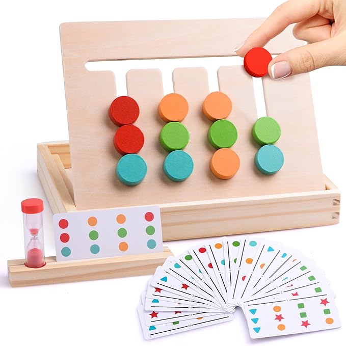 Wooden Slide Puzzle Color & Shape Matching Brain Teasers (with Timer)