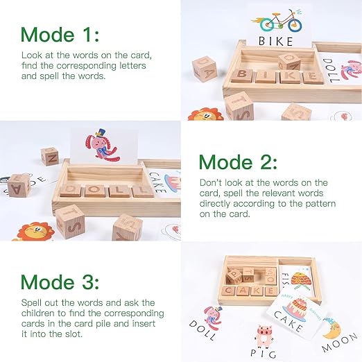 Wooden Montessori Spell Master-25 Educational Flash Cards