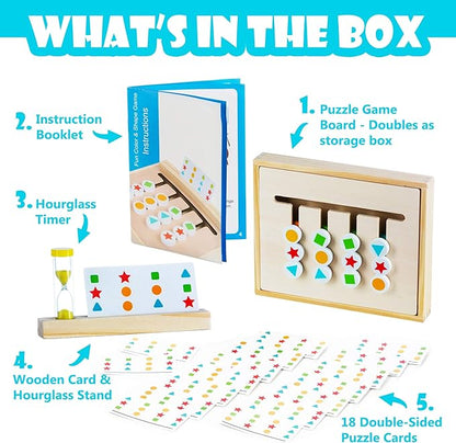 Wooden Slide Puzzle Color & Shape Matching Brain Teasers (with Timer)