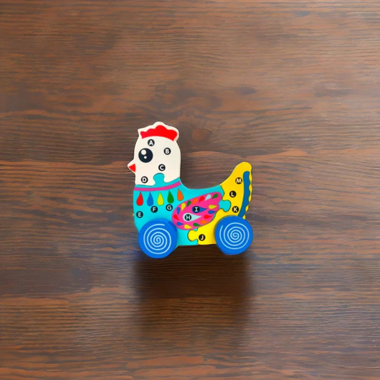 Montessori Wooden (Alphabet Hen Puzzle Car)