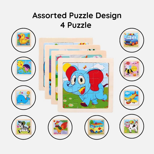 Wooden Kid's Jigsaw Puzzle - 9 Pieces (Pack of 4)