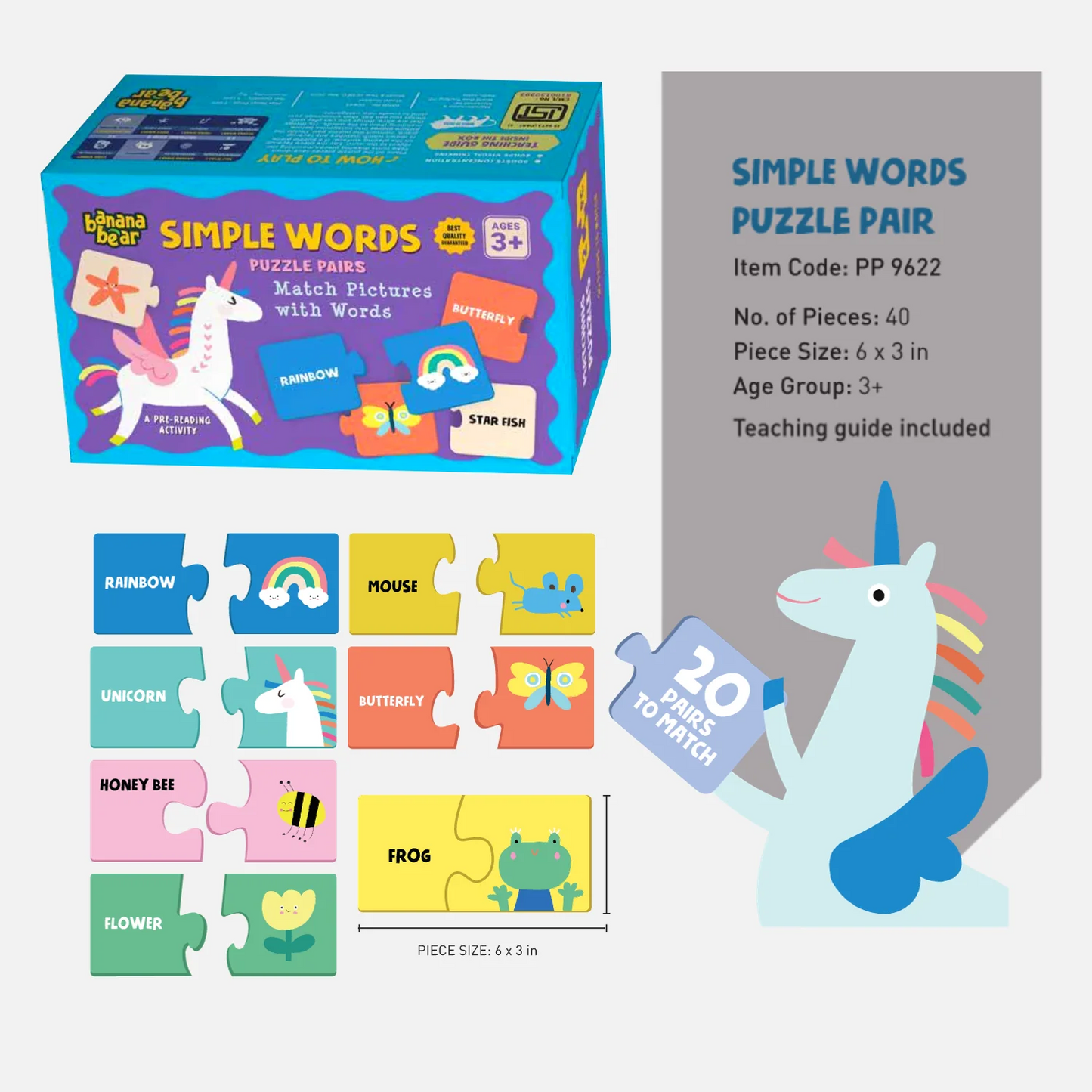 Simple Words Puzzle Pairing Gift Box: 20 Pairs Matching Set